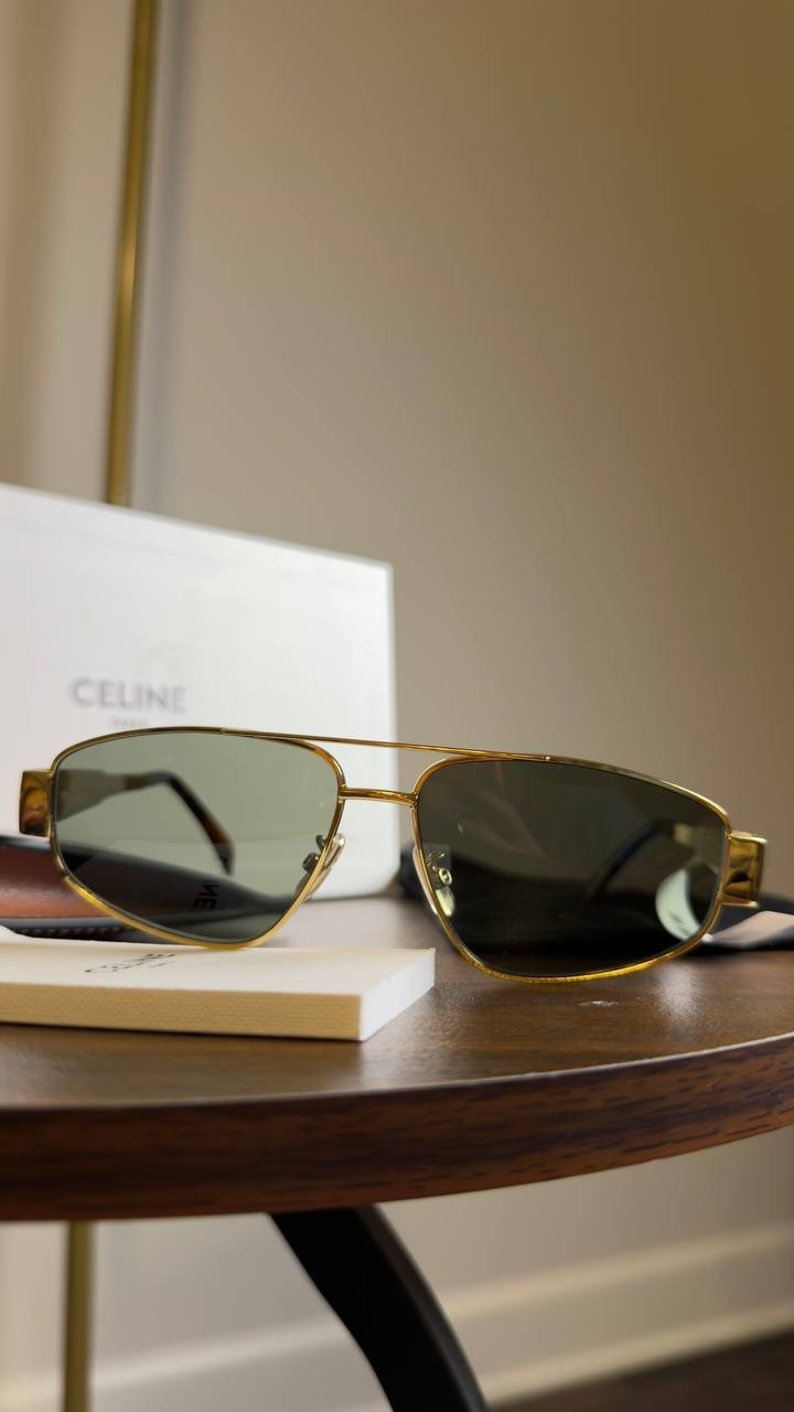 Celine  Metal  Triomphe  CL40281U  Gold/Green  Sunglasses  OS  NWT  $550
