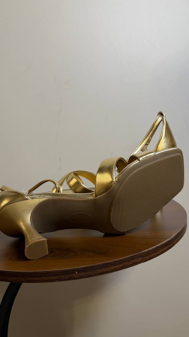 Anne Klein Gold Man‑Made Ankle Strap Dress Sandals 7M New in Box $79