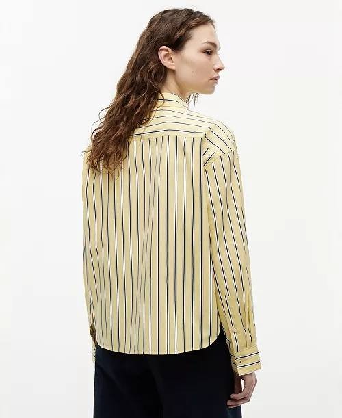 Tommy Hilfiger Boxy Cotton Shirt Licorice Stripe Citronella 38 NWOT $79.50