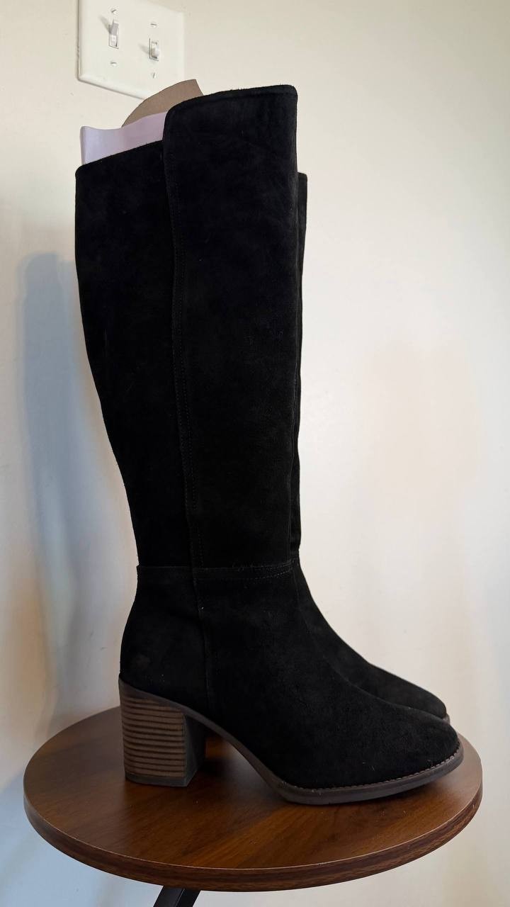 Lucky Brand Bonnay Extra Wide Calf Knee High Boots Black 8M Suede $189 NWB