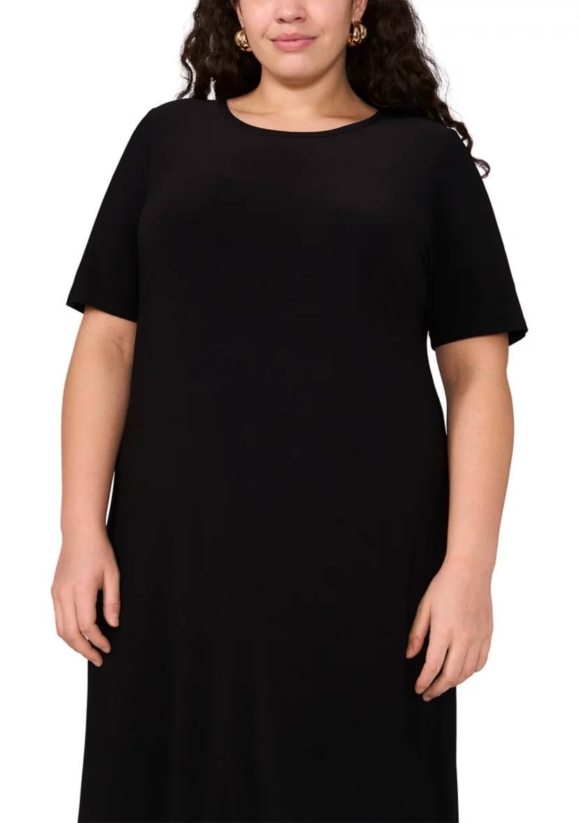 Vince Camuto Plus Short Sleeve Crew Neck Maxi Dress Black 2X NWT $79