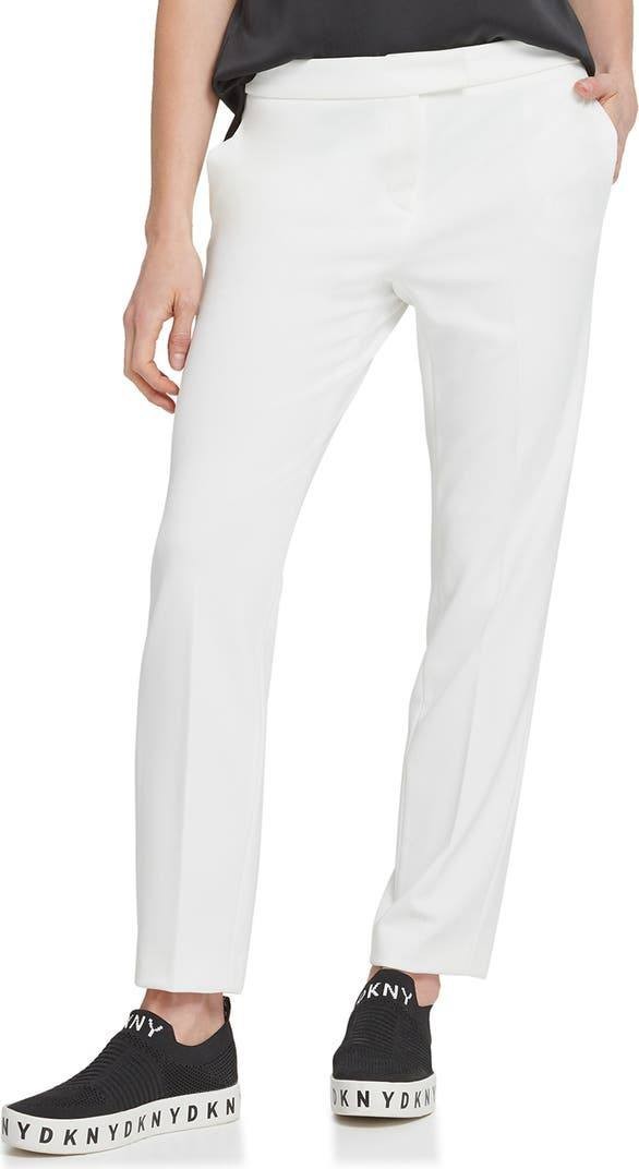 DKNY White Flat Front Straight Leg Career Pants Size 8 NWT Needs Wash