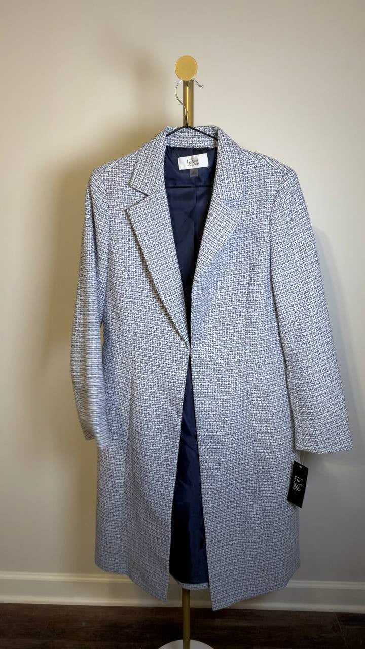 Le Suit Tweed Topper Jacket Indigo White 10 NWT $100