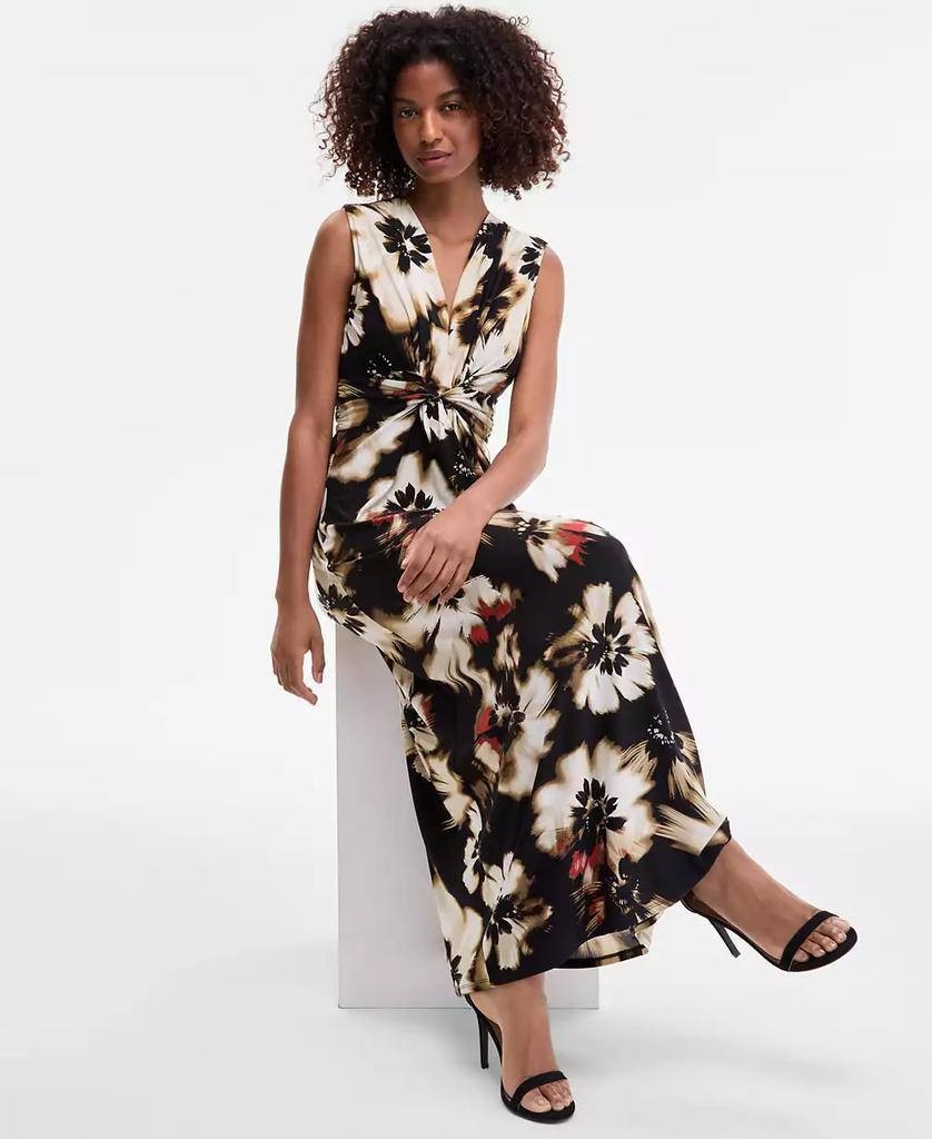 Anne Klein Petite Printed Twist-Front Maxi Dress Black Multi PXS NWT $119