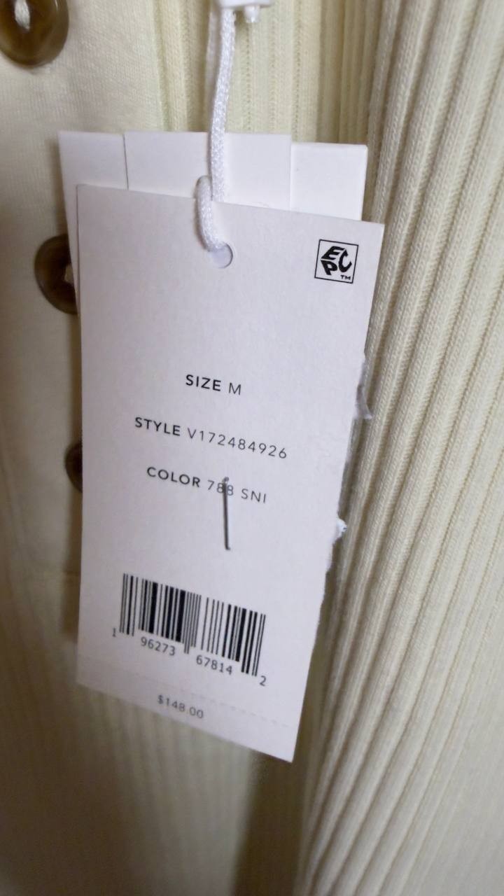 Vince  Women’s  Ribbed  Cotton‑Blend  Henley  Tank  Sun  Ivory  M  NWT  $148
