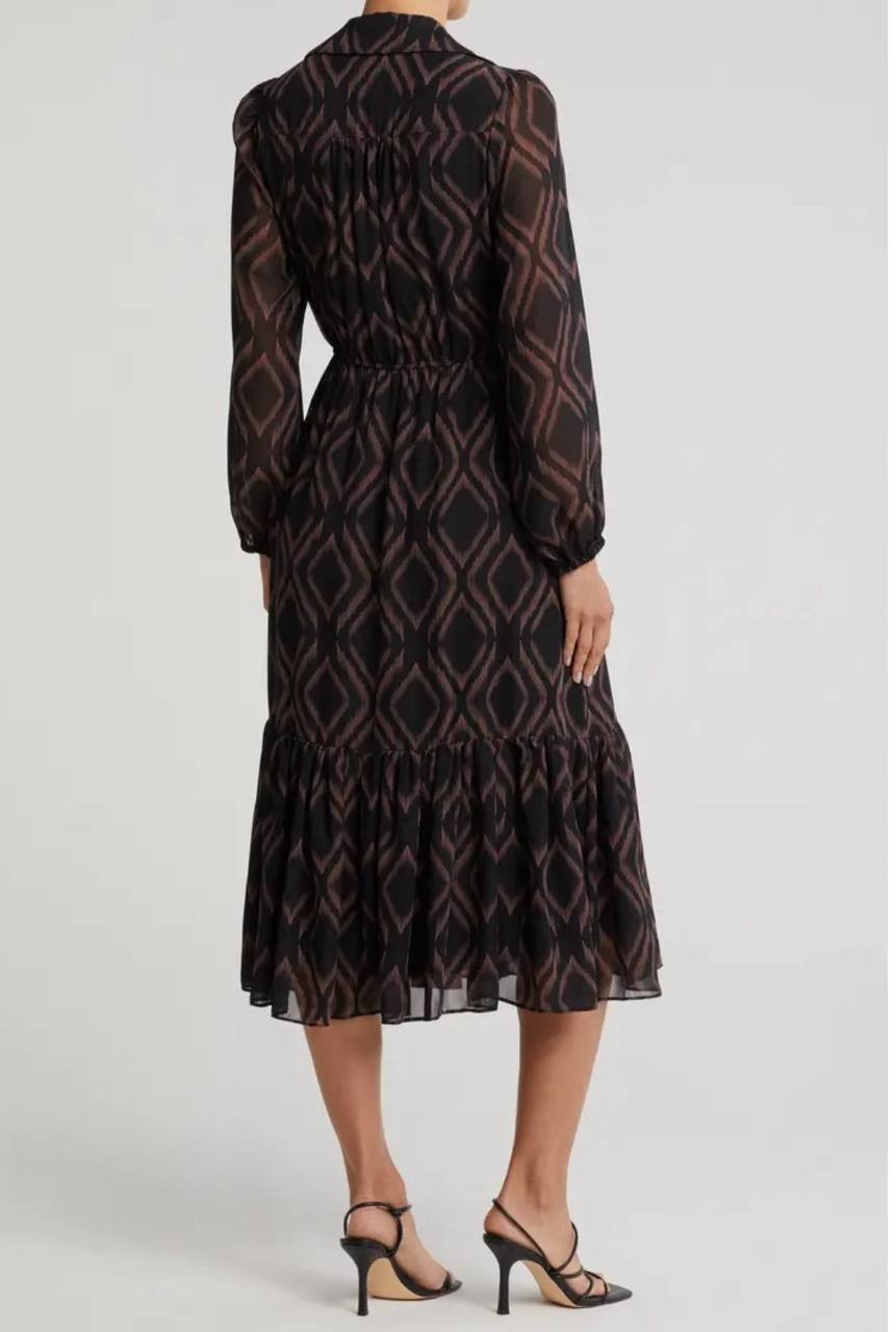 Sandra Darren Tiered Long Sleeve Chiffon Shirtdress Black Size M NWT – Elegant