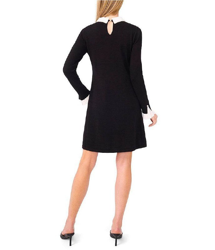 CeCe Knit Pearl‑Collared Long‑Sleeve Sweater Dress– Black–Size XL – NWT – $109
