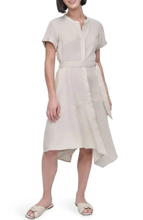 DKNY Asymmetric Linen Shirtdress – Natural – Size 16 – NWT