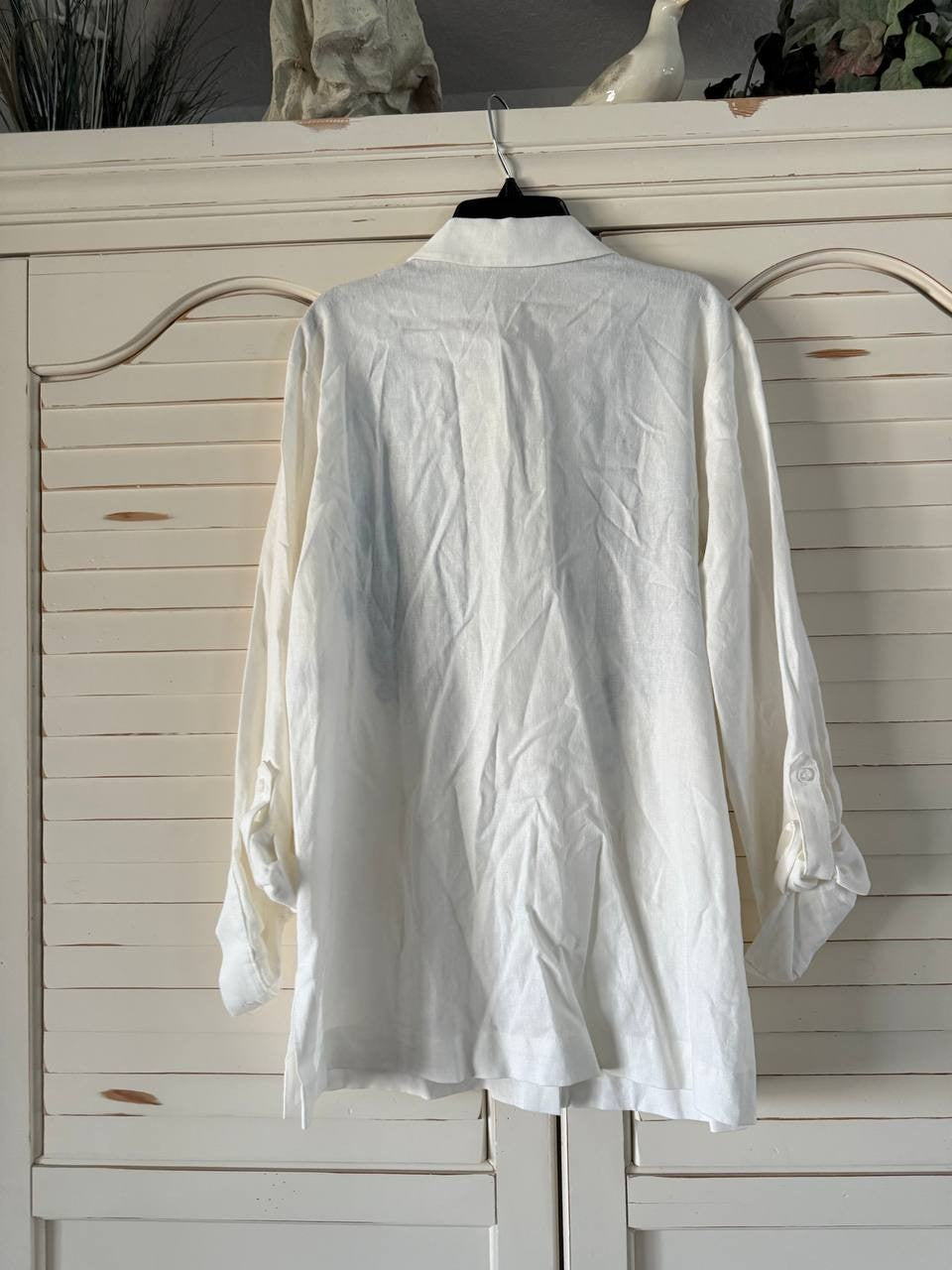 Jones NY Button-Front Embroidered Blouse Linen Blend Size M White  $89