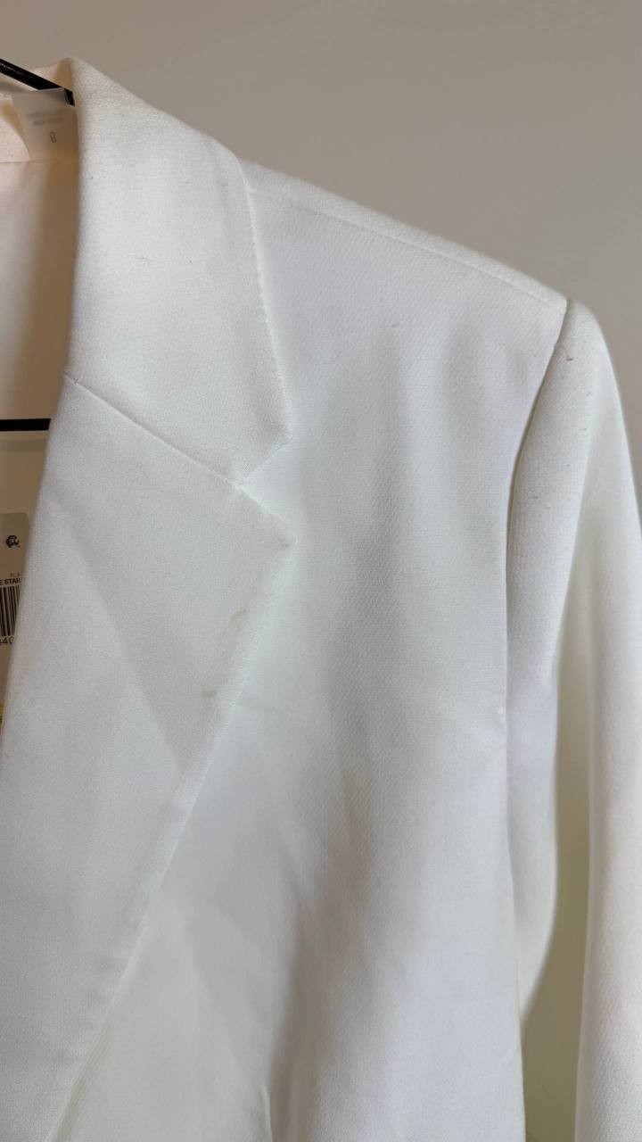 T Tahari Notch Lapel One Button Blazer White Size 8 NWT $128 need wash