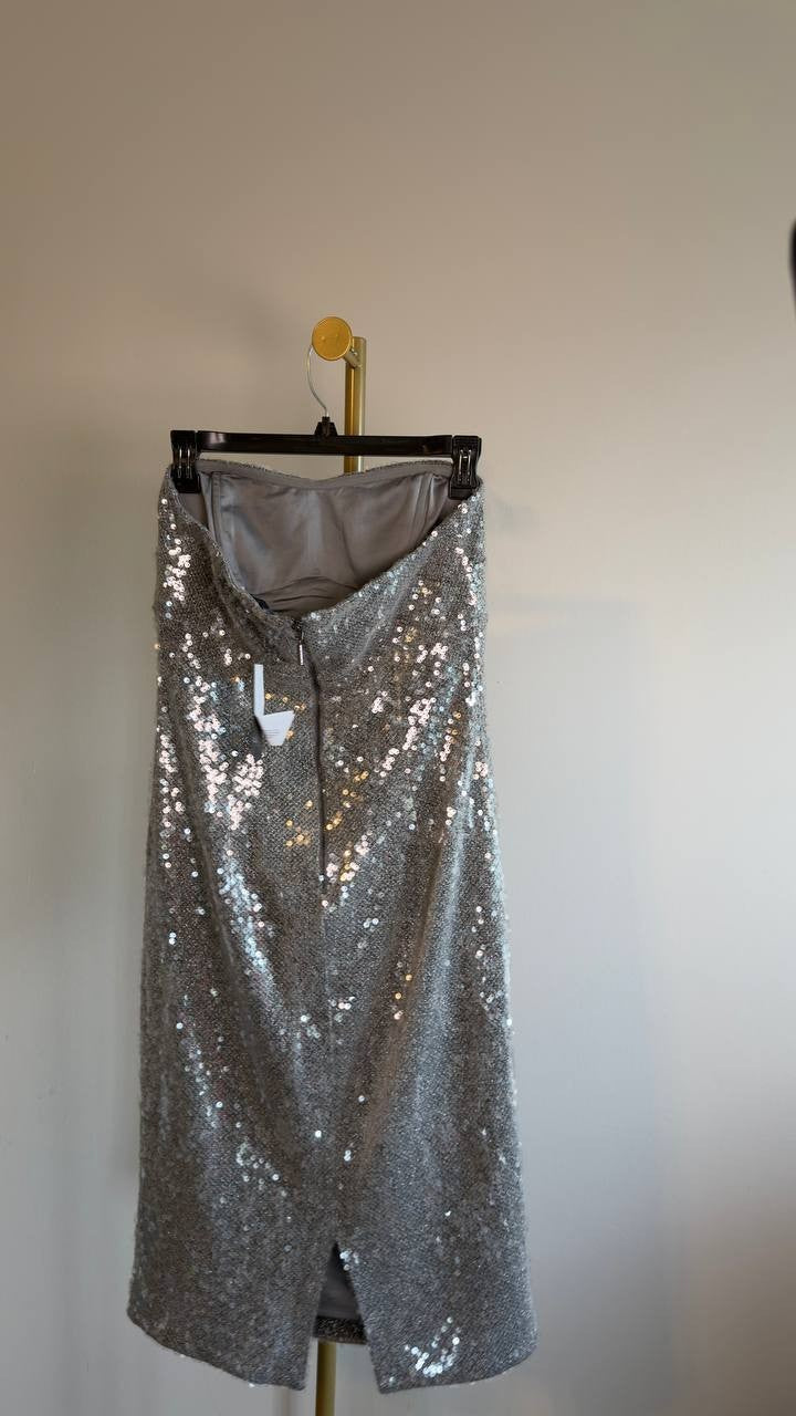 Guess Jamie Sequin Strapless Sheath Dress Silver 6 NWT $188