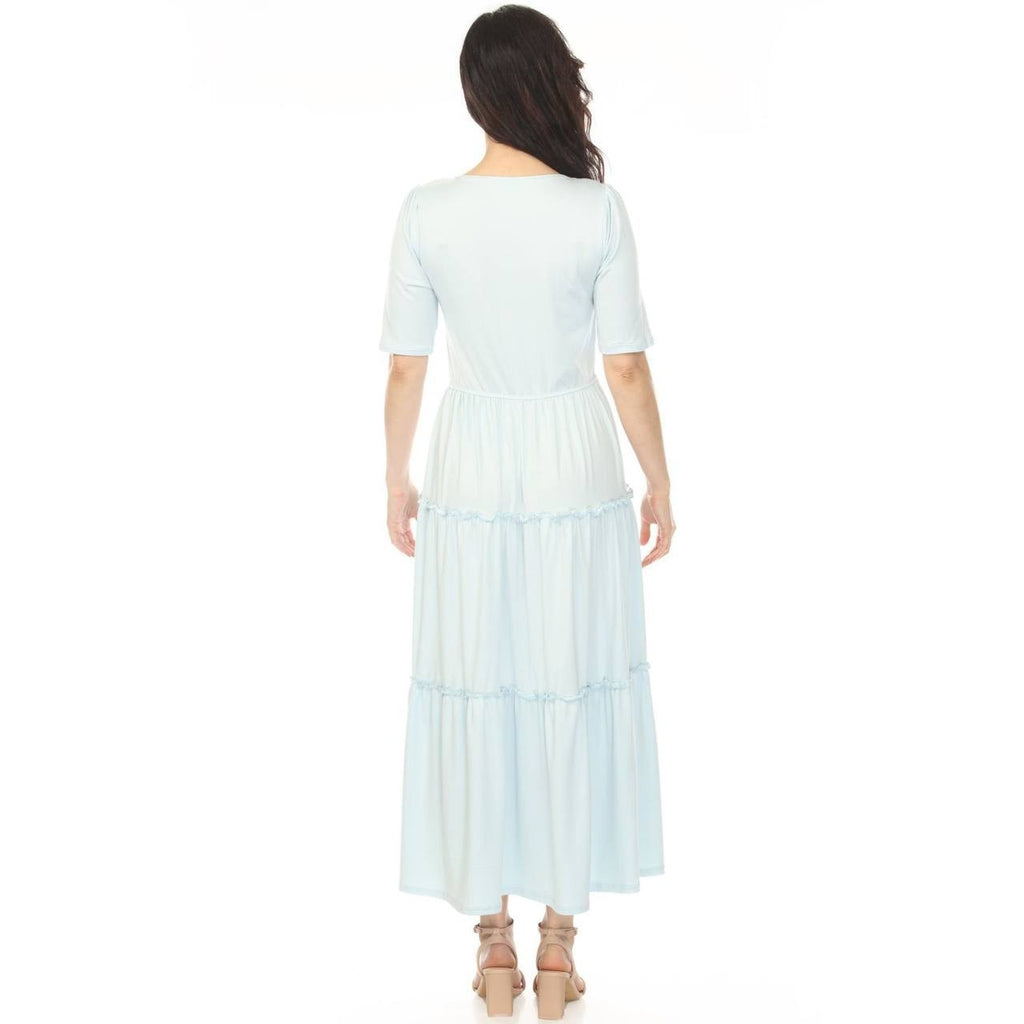 White Mark Women’s Square Neck Tiered Maxi Dress Light Blue XL NWT $86