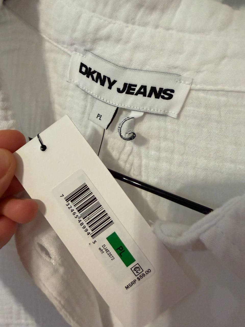 DKNY JEANS Short‑Sleeve Gauze Camp Shirt White PL Petite NWT $59