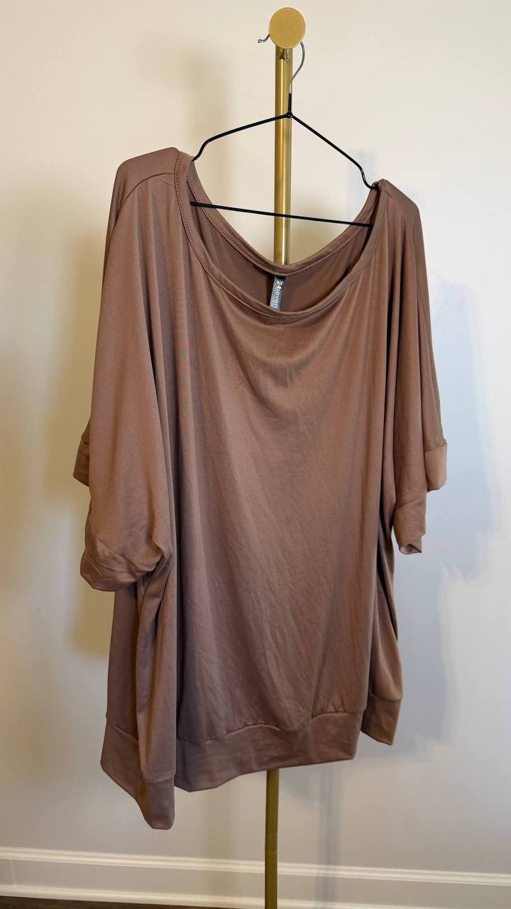 24Seven Comfort Apparel Plus Size Boat Neck Top Wide Leg Pants Set Mocha 4X NWT