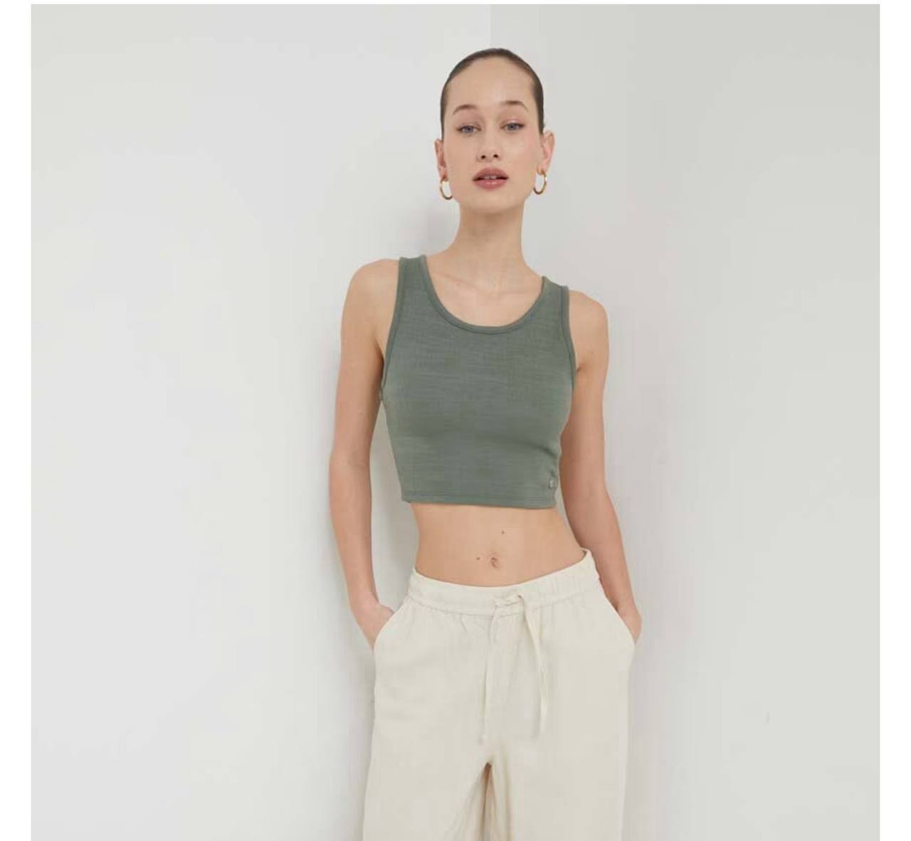 Roxy Women's Green Sleeveless Crop Top Back Cut-Out - Polyester Blend, XS