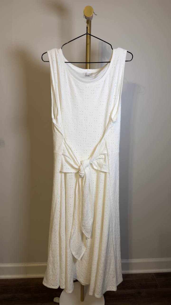 Signature by Robbie Bee Tie‑Front Eyelet Sleeveless Midi Dress White XL NWOT $79
