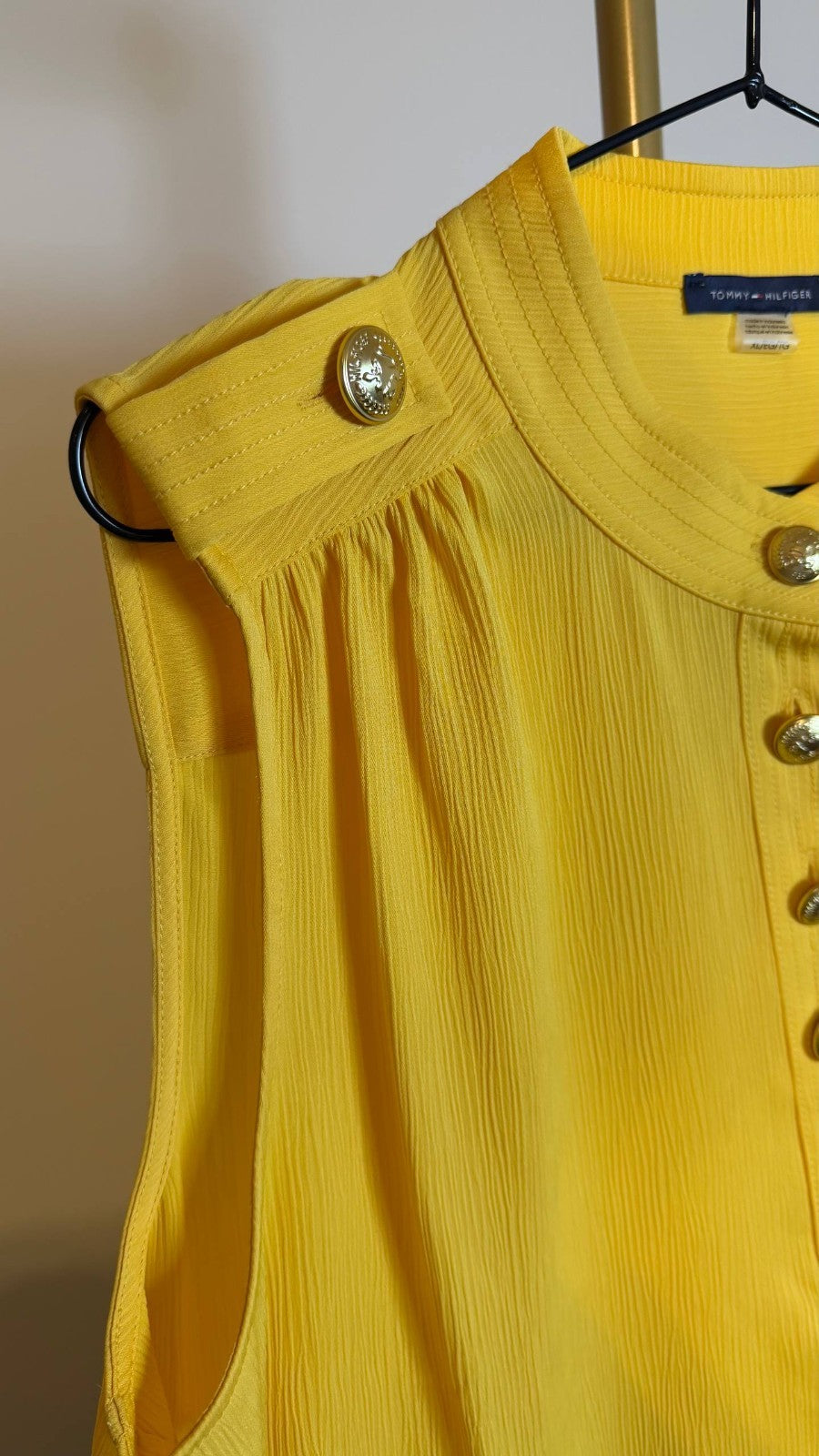Tommy Hilfiger Women’s Button‑Front Epaulet Blouse Yellow $79 NWT