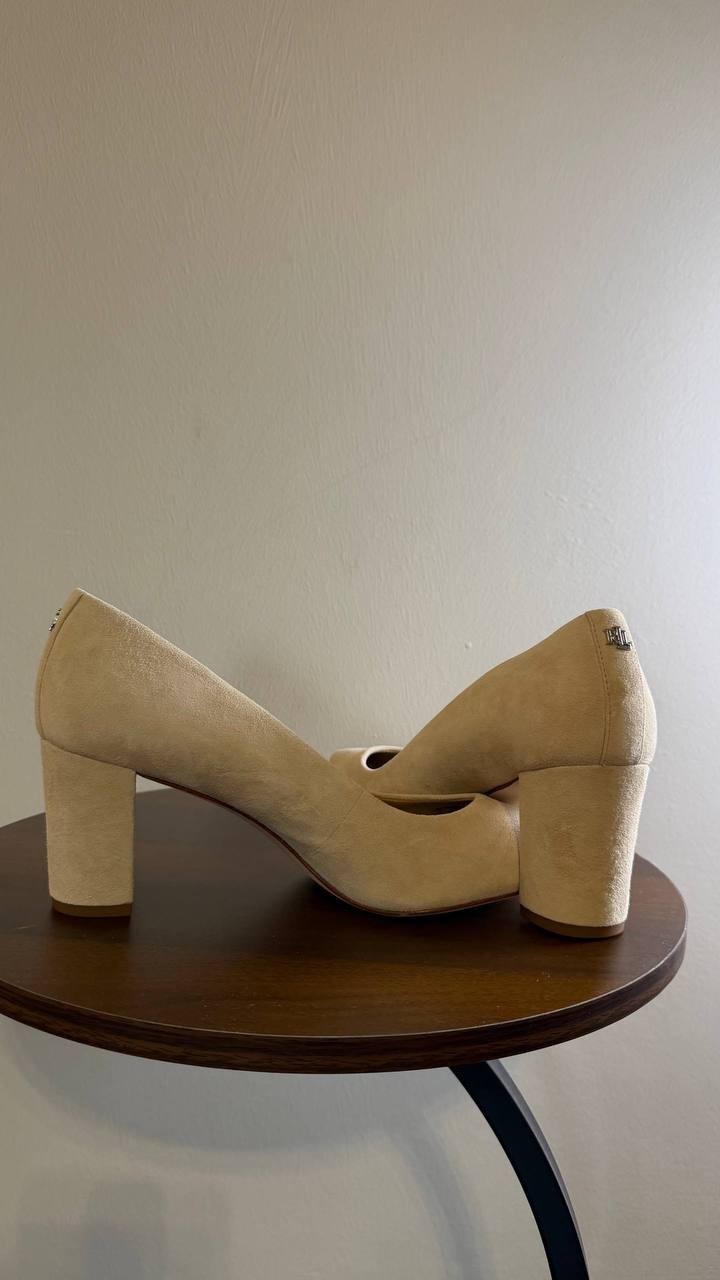 Lauren Ralph Lauren Lanette Pumps 8B Beige Leather Block Heel NewInBox msrp$155