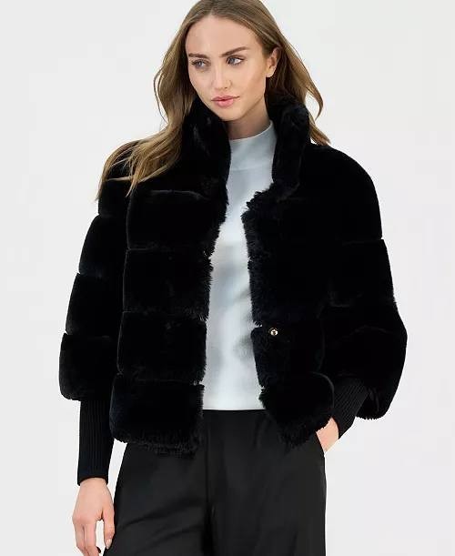 T Tahari Mock Neck Faux‑Fur Jacket Black XL NWT $188