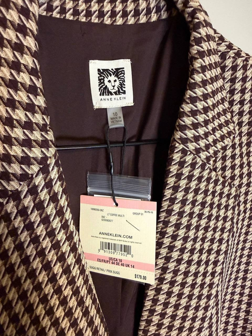 Anne Klein One‑Button Notch‑Collar Belted Jacket–Size10–LightCoffee–NWT–MSRP$179
