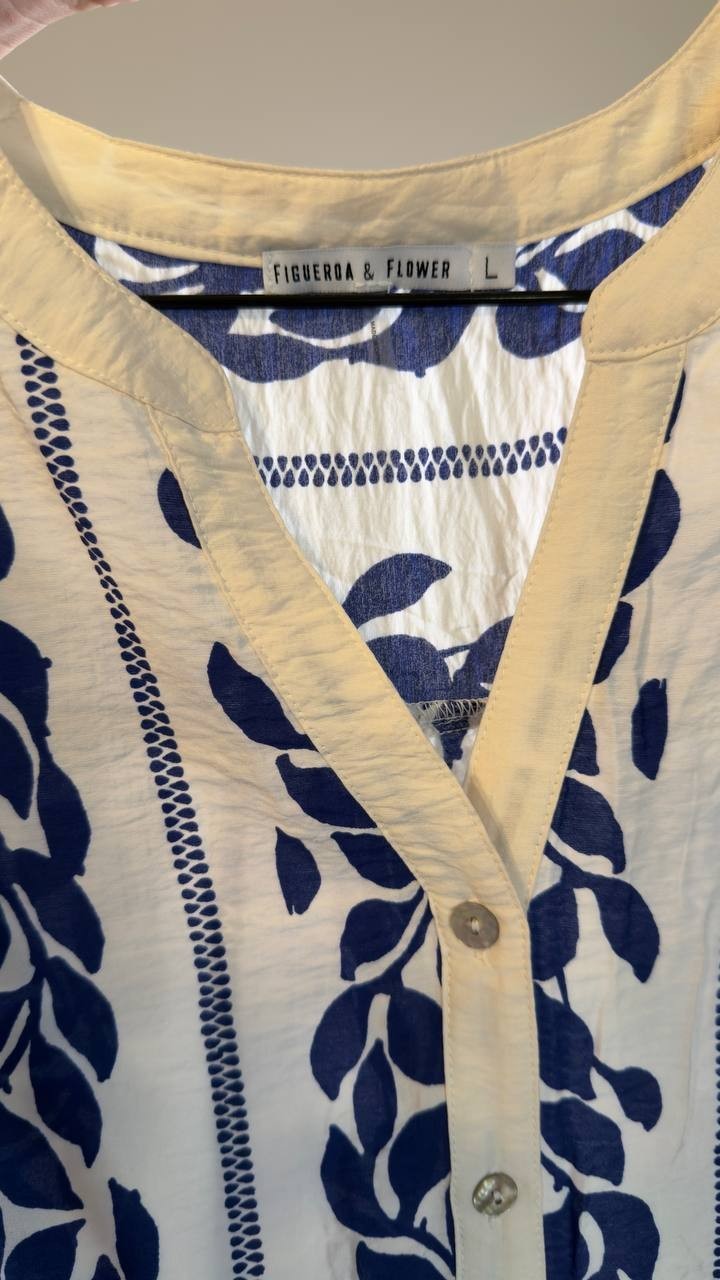 Figueroa & Flower 3/4 Sleeve Tier Babydoll A-Line Dress White/Navy L NWT $60