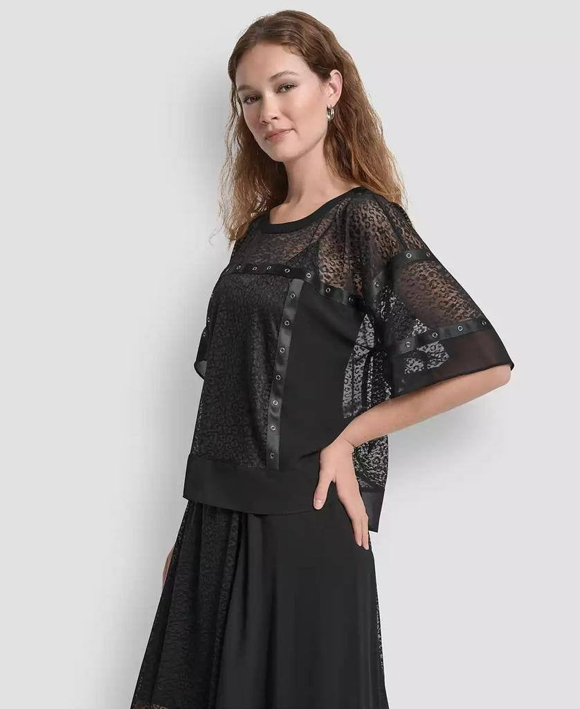DKNY Leopard Mesh Short‑Sleeve Flowy Box Top – Size XL – NWOT – $109