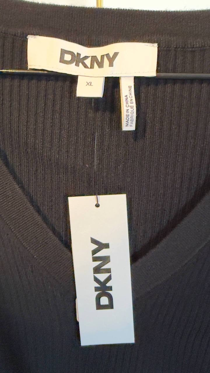 DKNY Rib Puff Shoulder Sweater Black Urban Tiger XL NWT $89