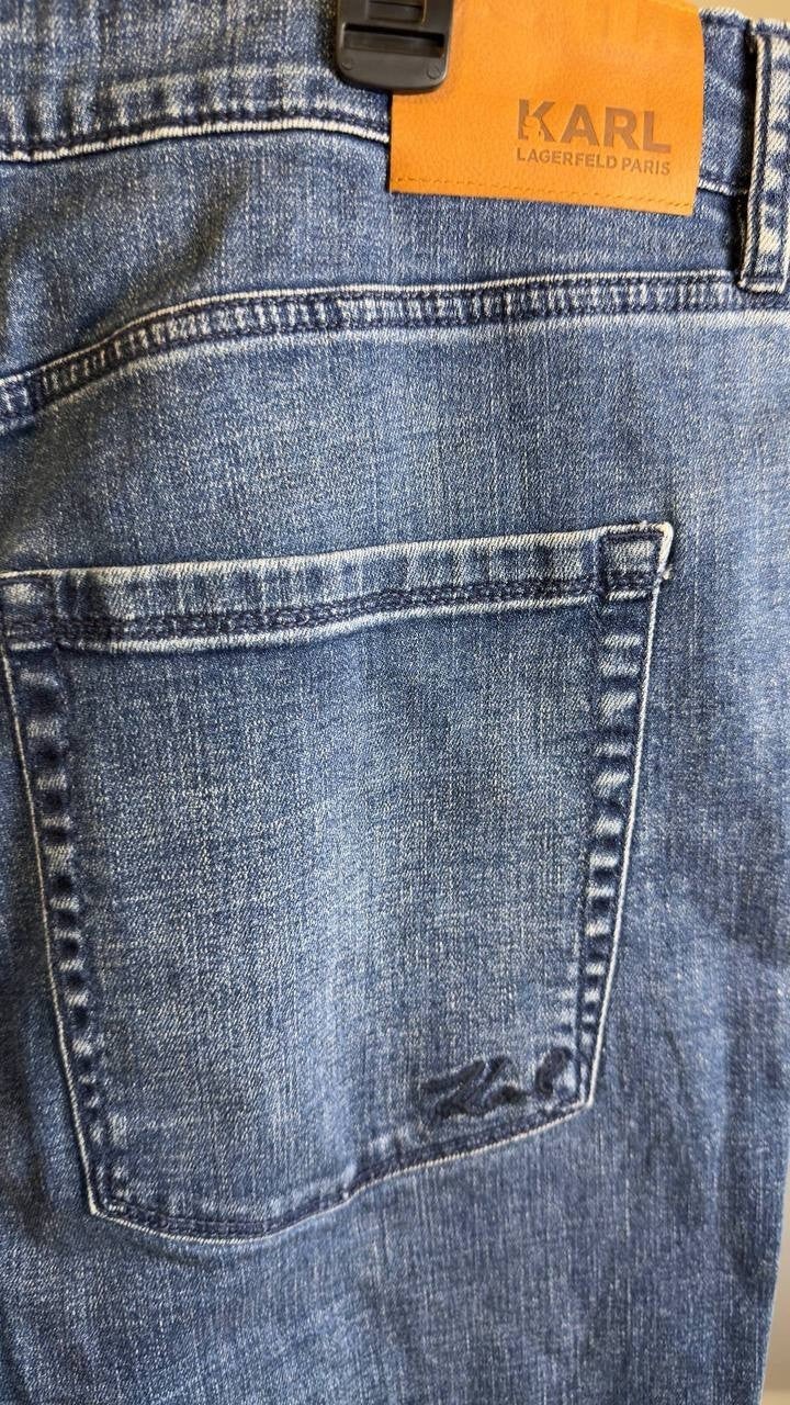 Karl Lagerfeld Patch Denim Straight‑Leg Jeans Denim Blue 16 NWT $139