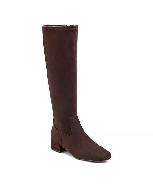 Easy Spirit Danilyn Tall Block Heel Boots Dark Brown 7M Textile $159 NWB