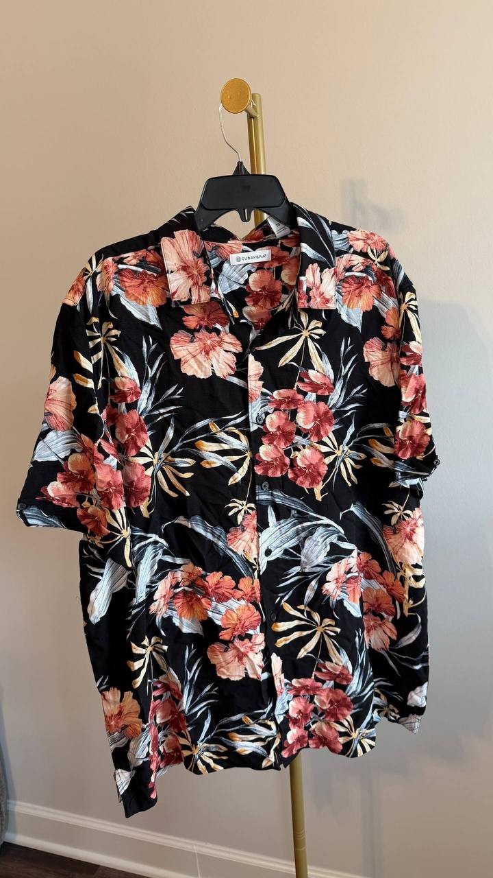 Cubavera Men’s Tropical Floral Button‑Front Shirt Jet Black XL $80 NWT