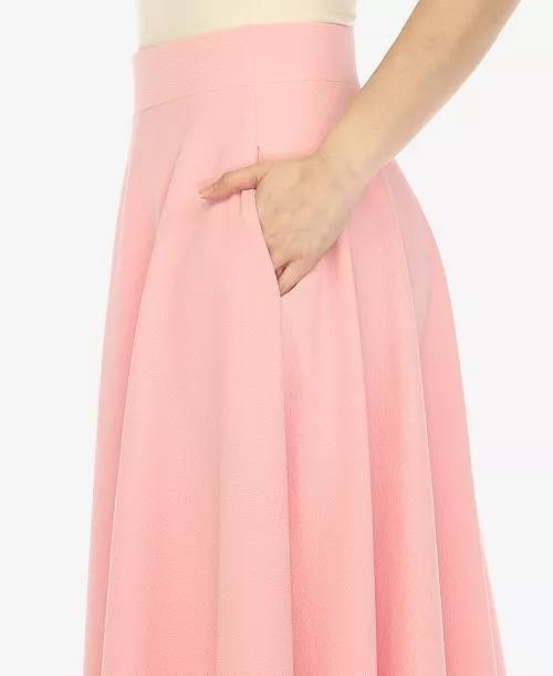 White Mark Women’s Flared Midi Skirt with Pockets Cotton Pink L NWT $59