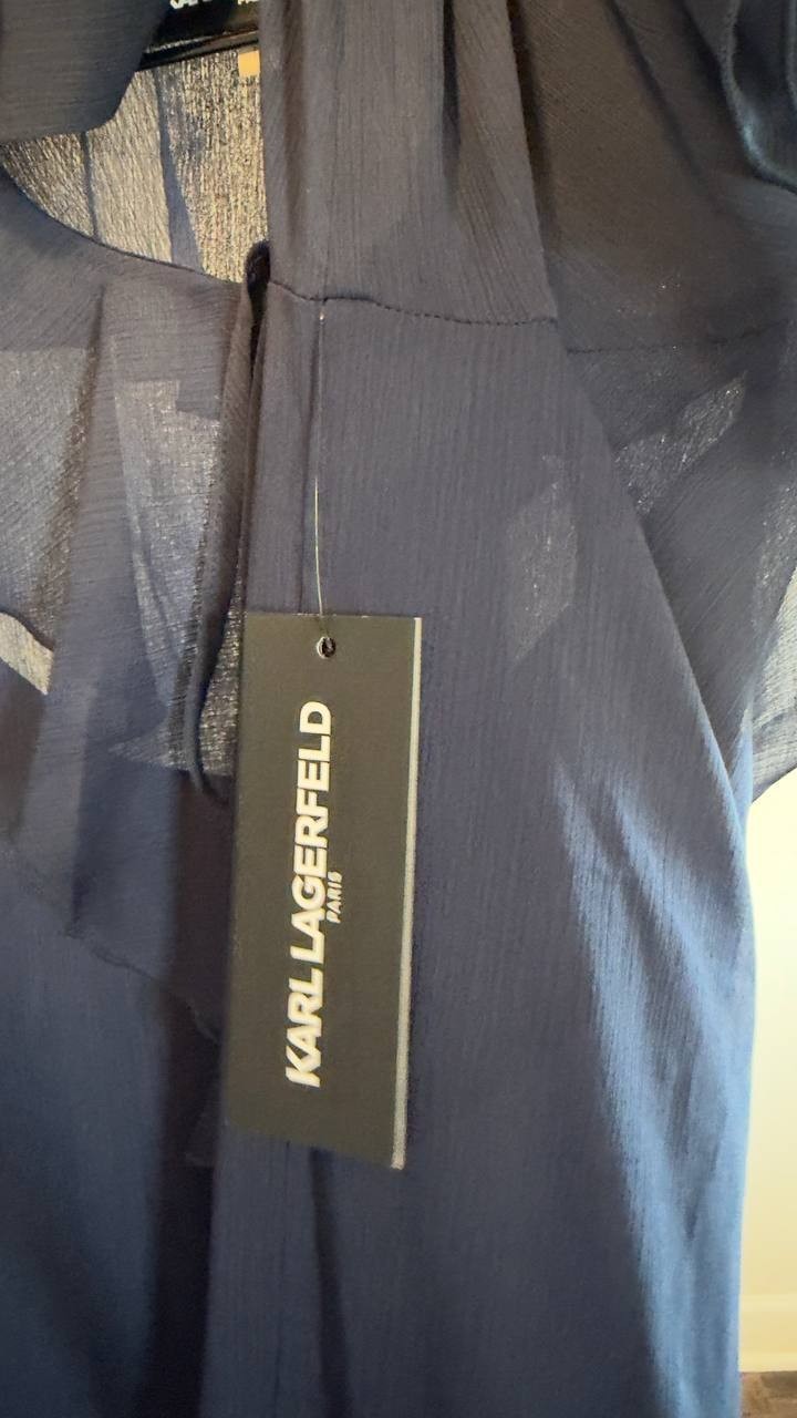Karl Lagerfeld Paris Layered Ruffle Tie-Front Dress Navy 16 NWT $149