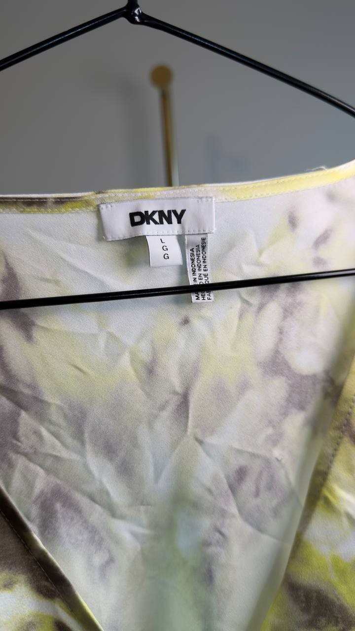 DKNY Twist‑Front Tie‑Dye Dolman‑Sleeve Blouse L Sage/Lime NWT $74