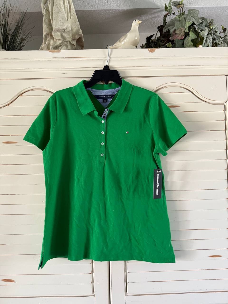 Tommy Hilfiger Women's Bright Green Solid Short-Sleeve Polo Shirt, Size L