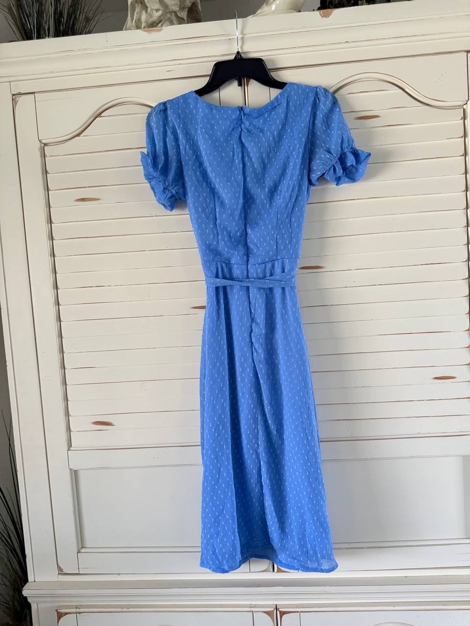NY Collection Petite Swiss Dot Belted Dress – Size PS – NWT – Blue Scoop Neck