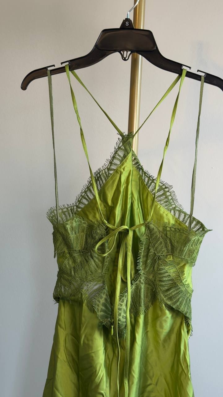 A.L.C. Lucia Satin & Lace Halter Midi Dress Peridot 8 NWT $695