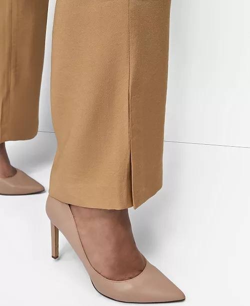 DKNY Plus Sueded Canvas High‑Rise Pants Beige 12 NWT $99