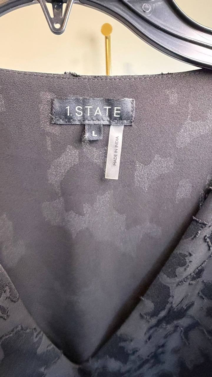 1.STATE V‑Neck Balloon‑Sleeve Blouse Black L NWOT $89