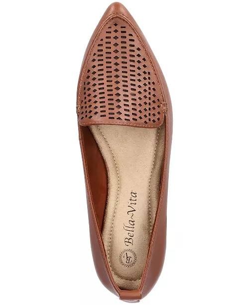 Bella Vita Alessi Perf Pointed Toe Flats Dark Tan Leather Women’s 8W NWB $110