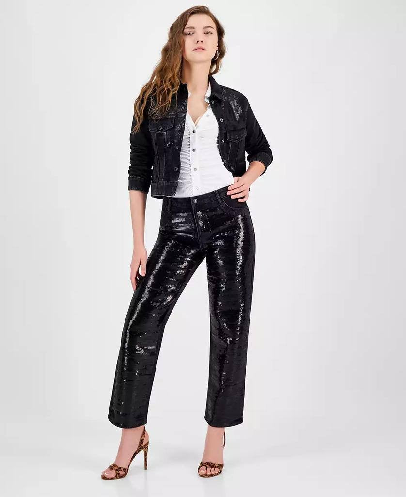 Guess Jill Sequin‑Front Boyfriend Jeans Black 24 NWT $248