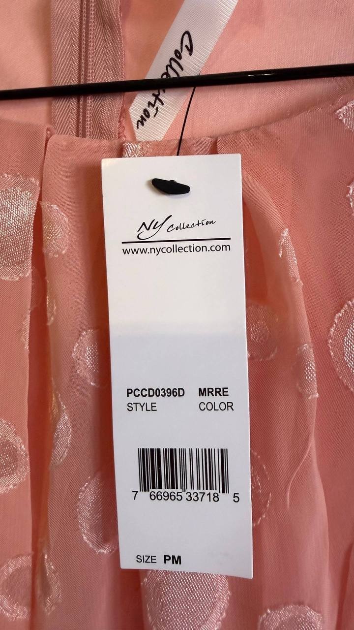 NY Collection Women’s Petite Swiss Dot Belted Dress Pink PM $58 NWT