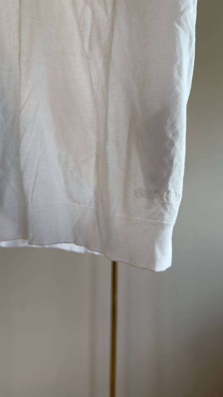 Calvin Klein Short Sleeve Collared Knit Top White Size S NWOT $69