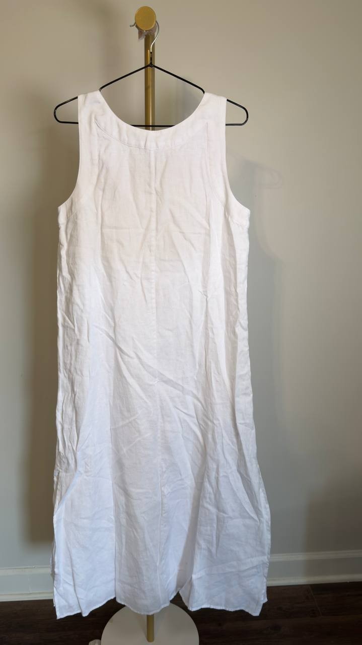 DKNY V‑Neck Linen Sleeveless Maxi Dress White S NWT $115