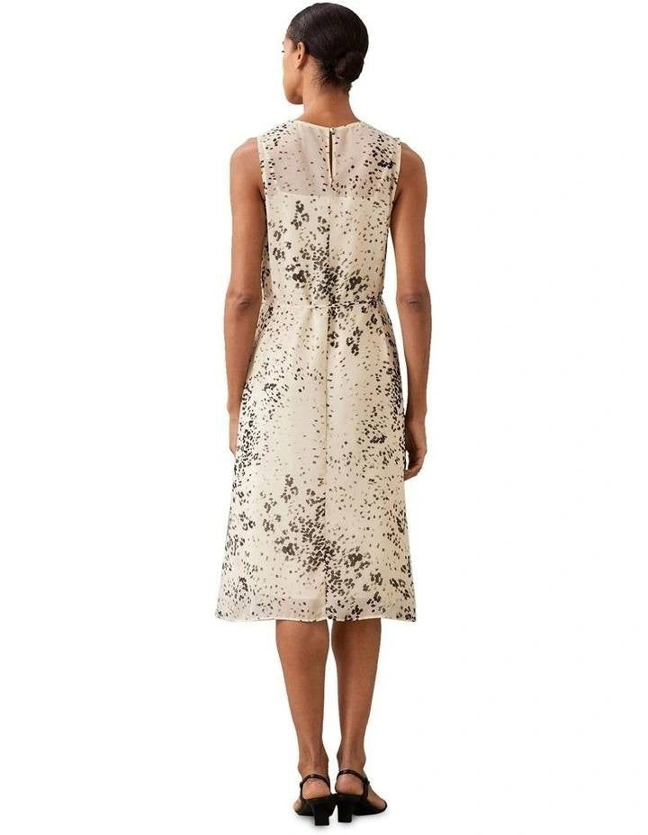Calvin Klein Printed Chiffon Midi Dress Light Grey M NWT $149