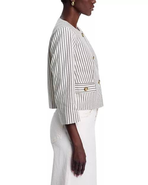 T Tahari Women’s Striped Button Front Cropped Jacket Size 10 NWT $148