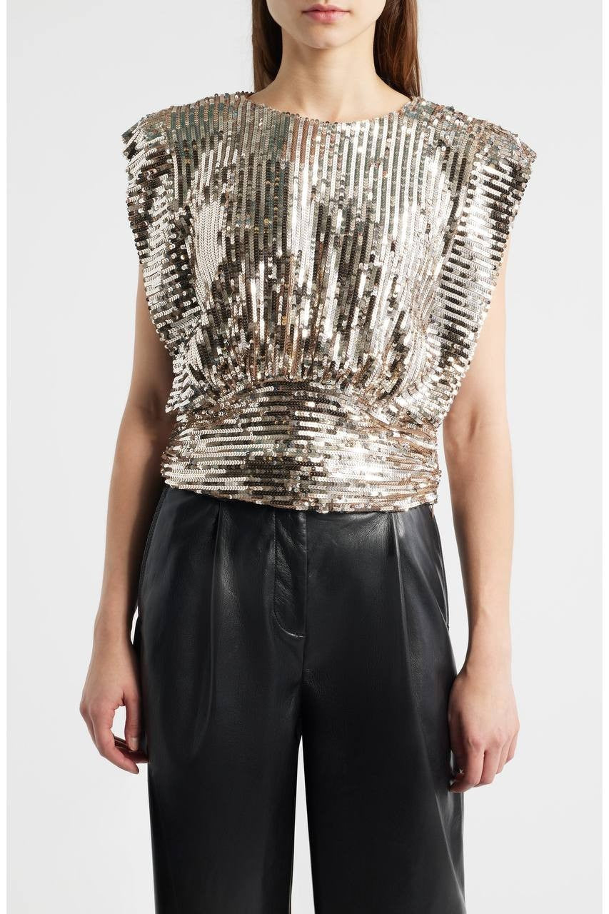 BOSS Illana Sequin Crop Top Orange Size 6 NWT $149