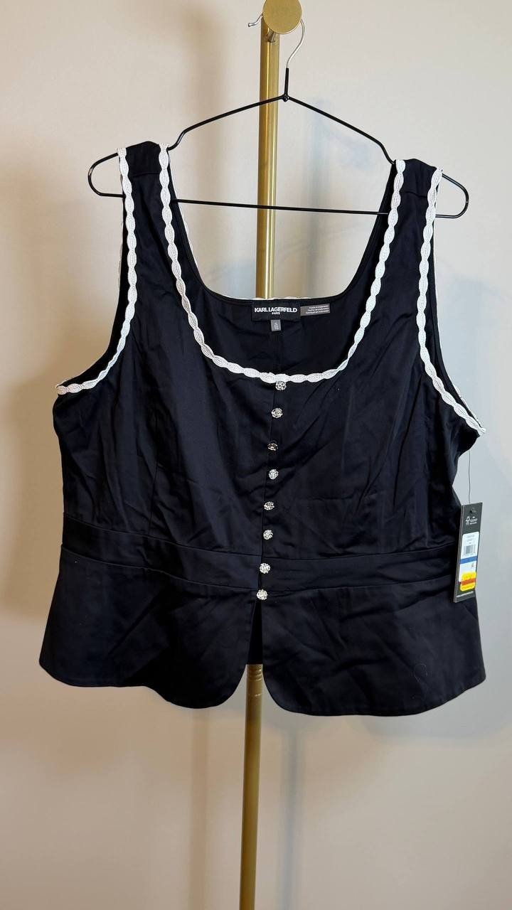 Karl Lagerfeld Paris Women’s Sleeveless Scalloped Edge Woven Tank XL NWT $89