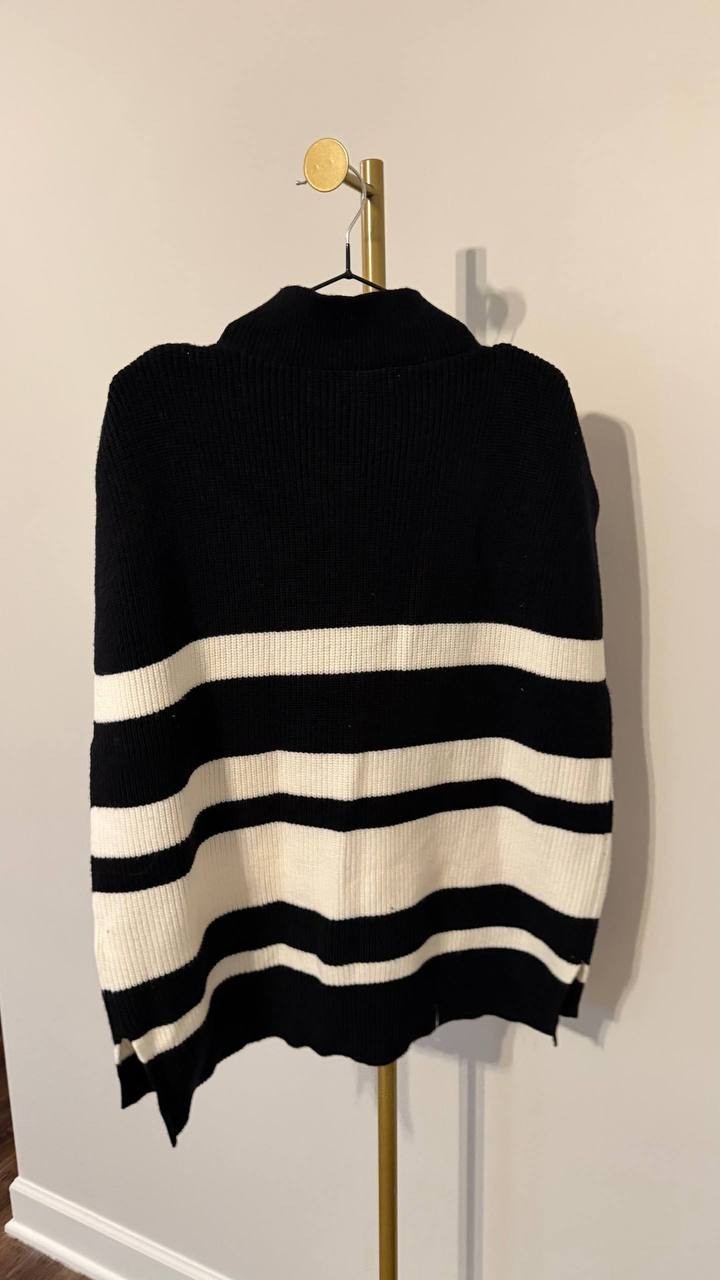 Ellen Tracy XL Sleeveless Half Zip Sweater Vest Black White Stripes NWOT