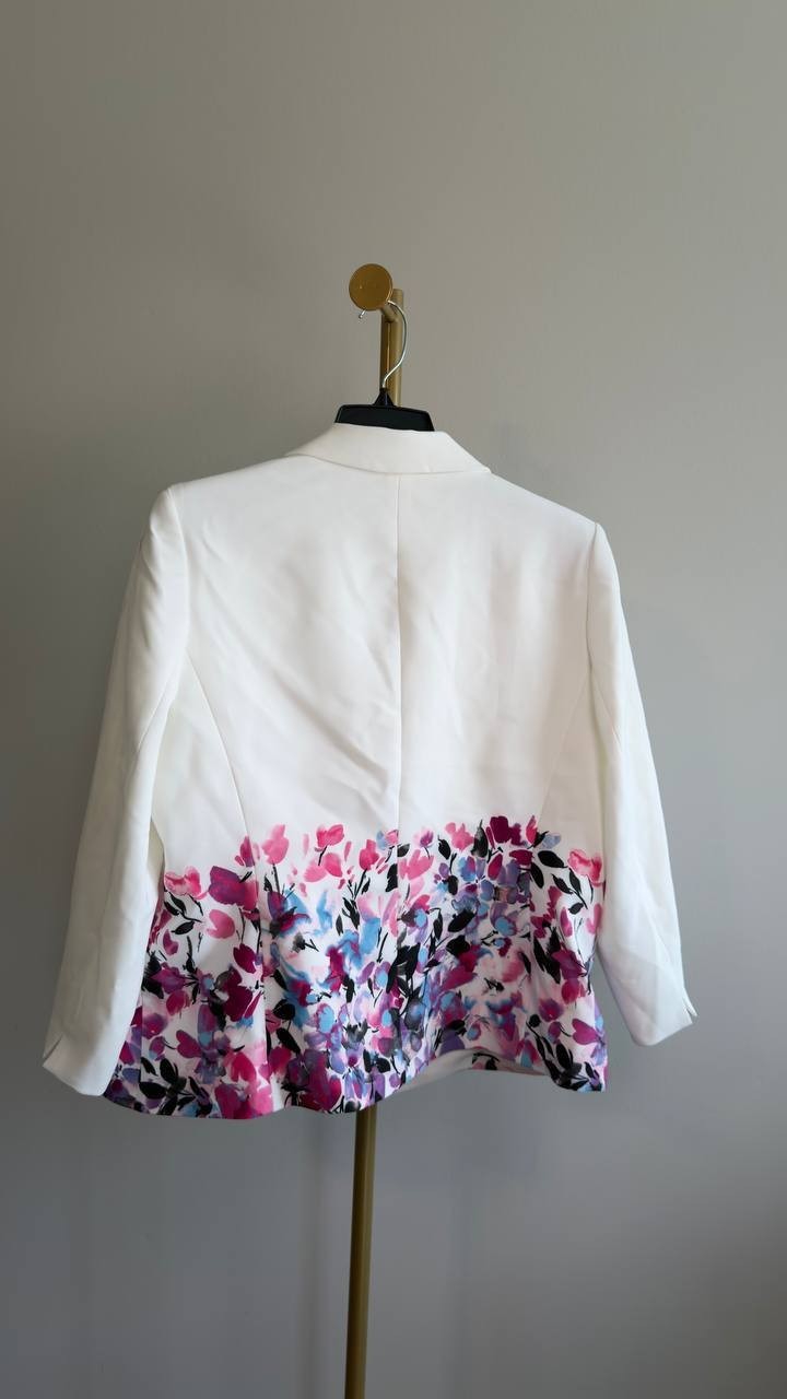 Kasper Petite Floral‑Print Double‑Button Blazer Lily White Multi 14P NWT $149