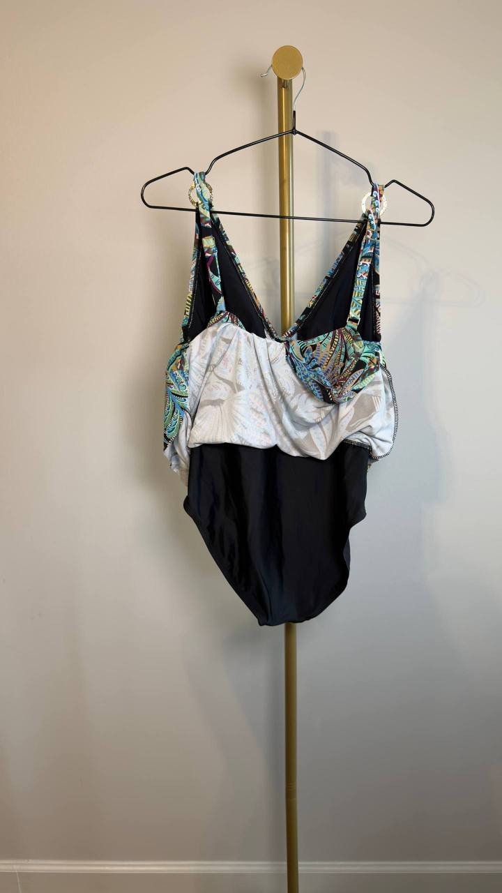 Beyond Control V‑Neck One‑Piece Swim Dress Black Multi 8 NWT $144